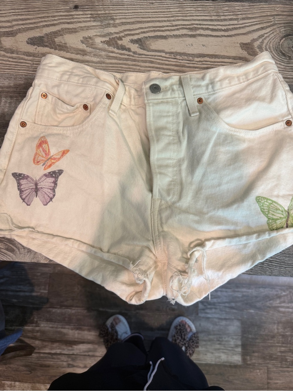 Levi's White Denim Shorts with Butterfly Prints